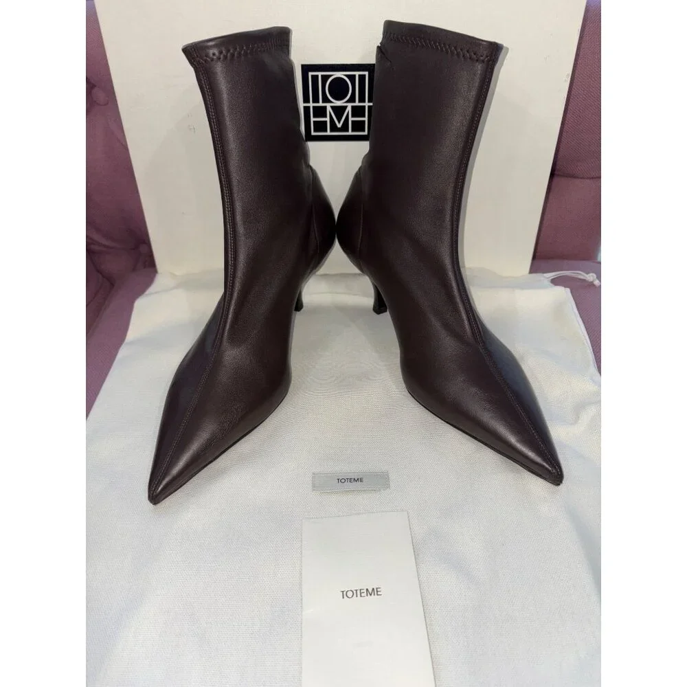 Toteme Heeled Sock Boots in Bark 40 With Box Womens Brown Leather